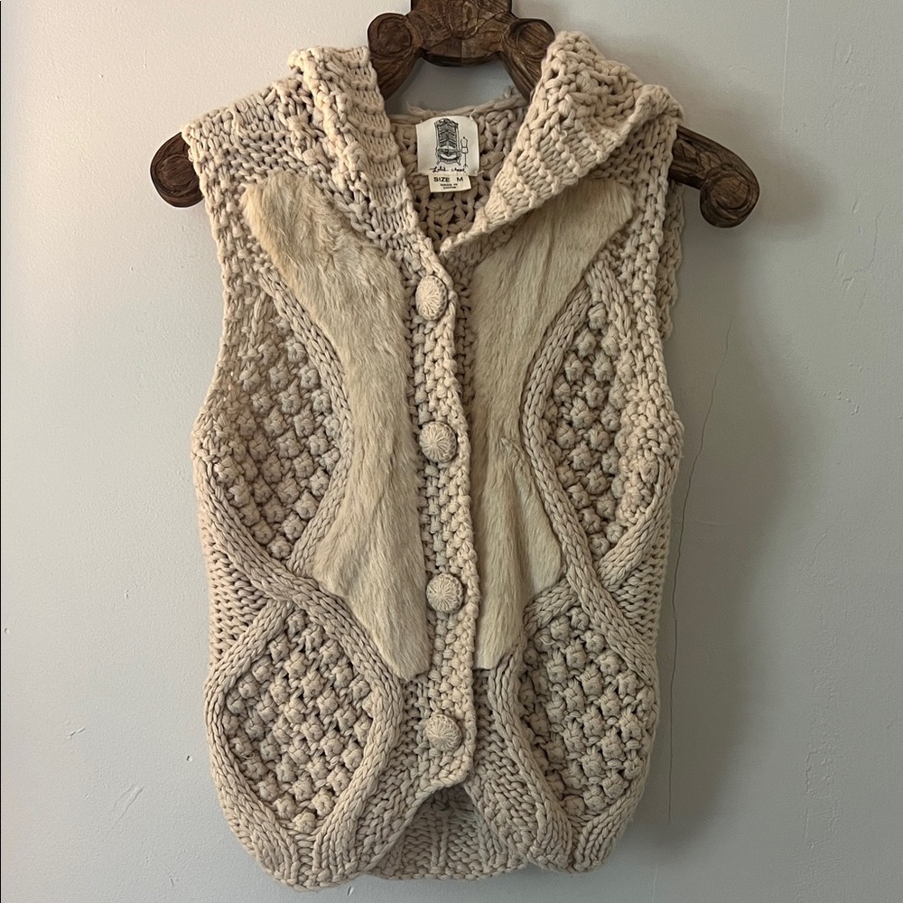 Anthropologie Cream Knit Button-Up Vest